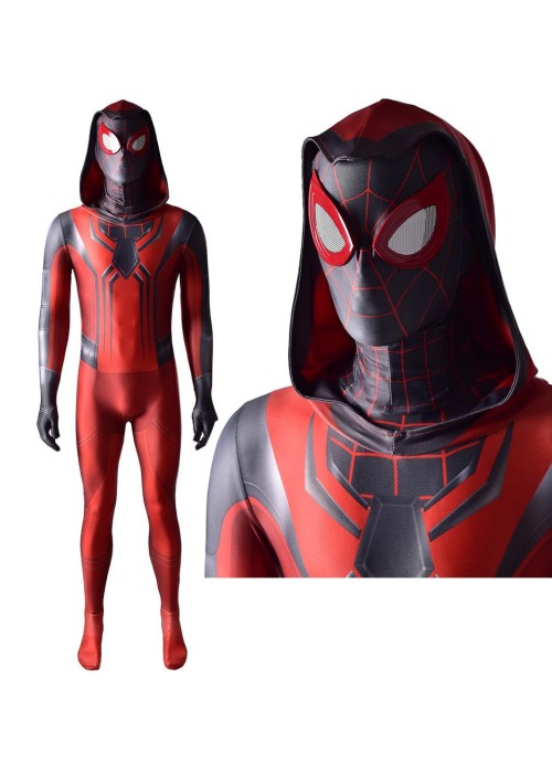 Spider Man Miles Morales Costume Crimson Cowl Suit Cosplay Bodysuit