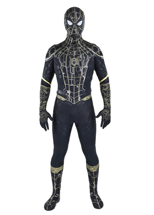 Spider Man 3 No Way Home Black Gold Suit Costume Cosplay Bodysuit