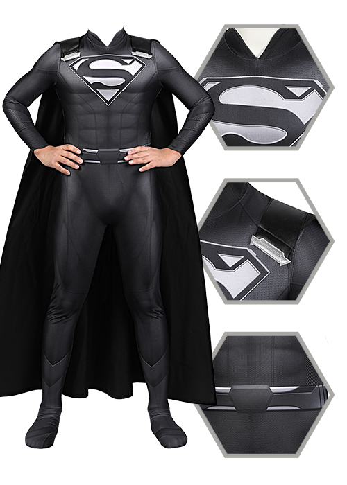 Superman Costume Crisis on Infinite Earths Cosplay Black Suit Kids Size-Chaorenbuy Cosplay