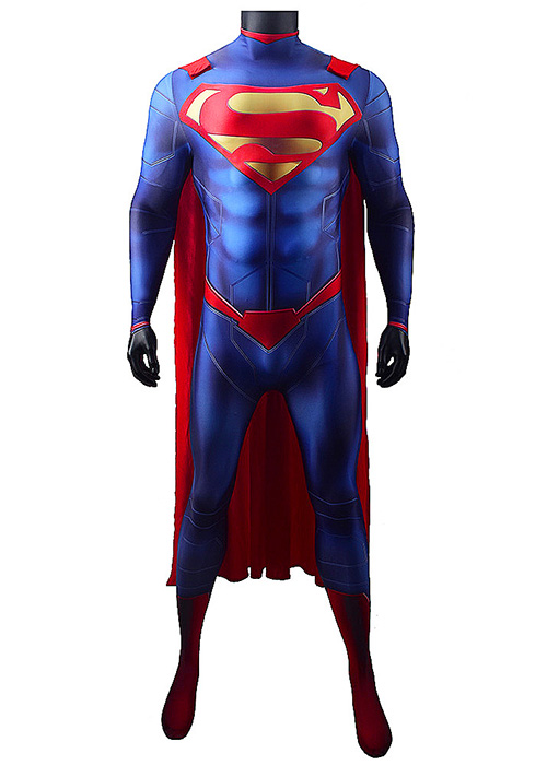 Superman Clark Kent Suit Costume Cosplay Bodysuit with Cloak Man of Steel for Adult Kid