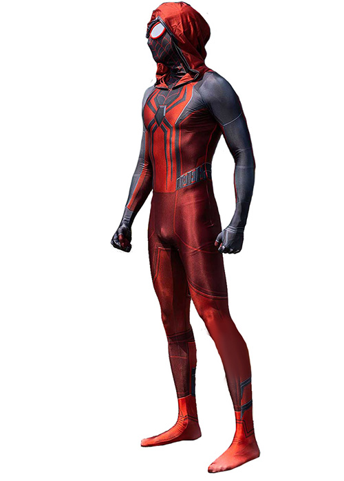 Spider-Man PS5 Miles Morales Crimson Cowl Suit Costume Cosplay Bodysuit for Adult Kid
