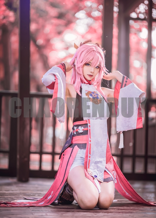 Yae Miko Costume Genshin Impact Cosplay Suit Shoes Wig Outfit-Chaorenbuy