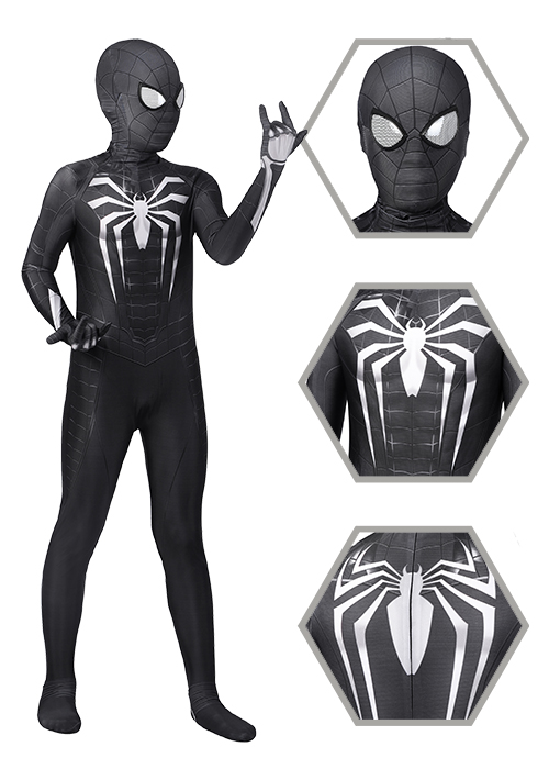Marvel's Spider Man Miles Morales Costume Cosplay Venom Symbiote Suit Kid Size