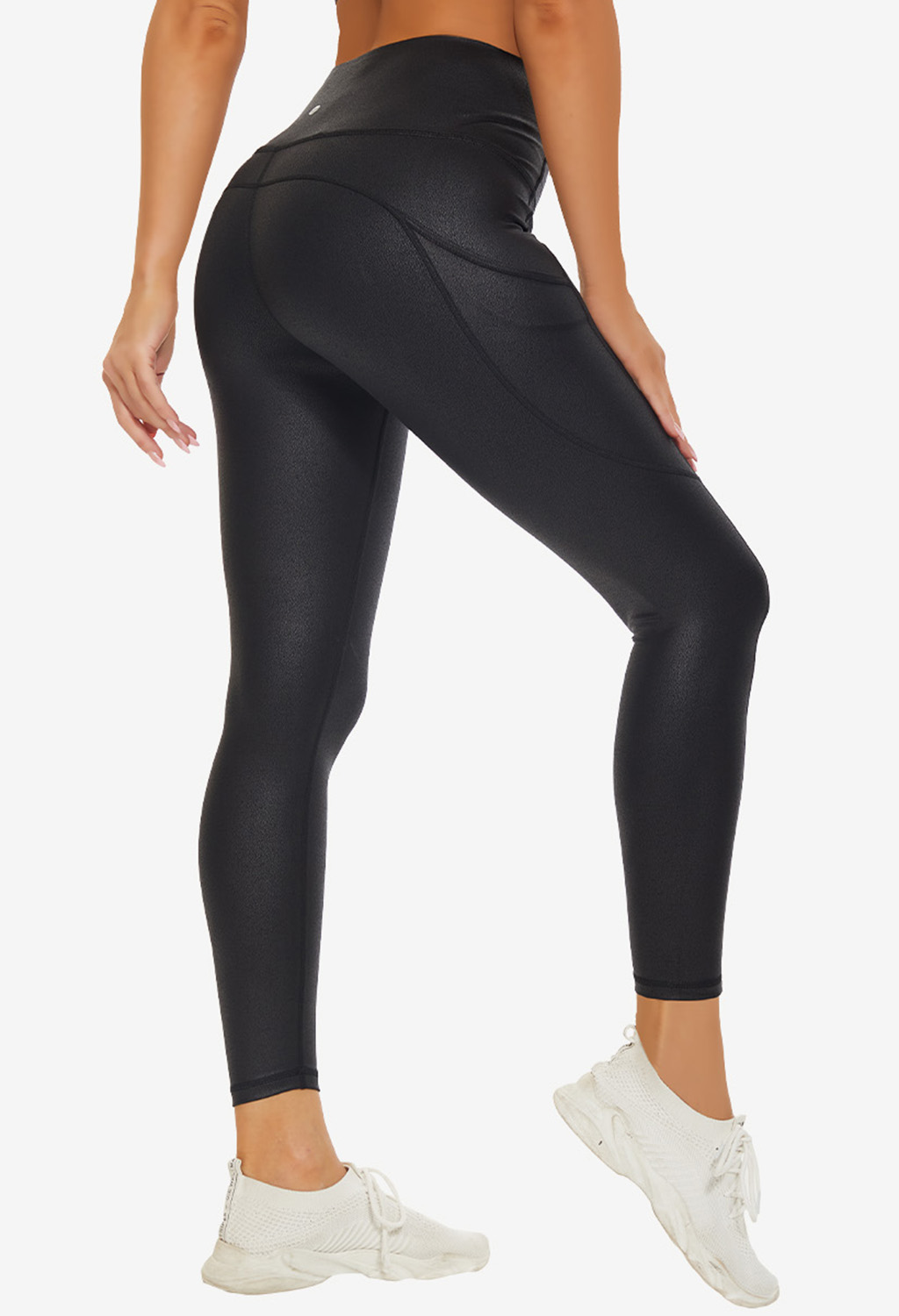 KYRIAD Matte Faux Leather Workout Leggings for Women Tummy Control 7/8  Stretchy Pleather High Waist