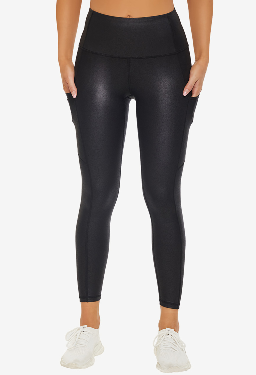 KYRIAD Matte Faux Leather Workout Leggings for Women Tummy Control