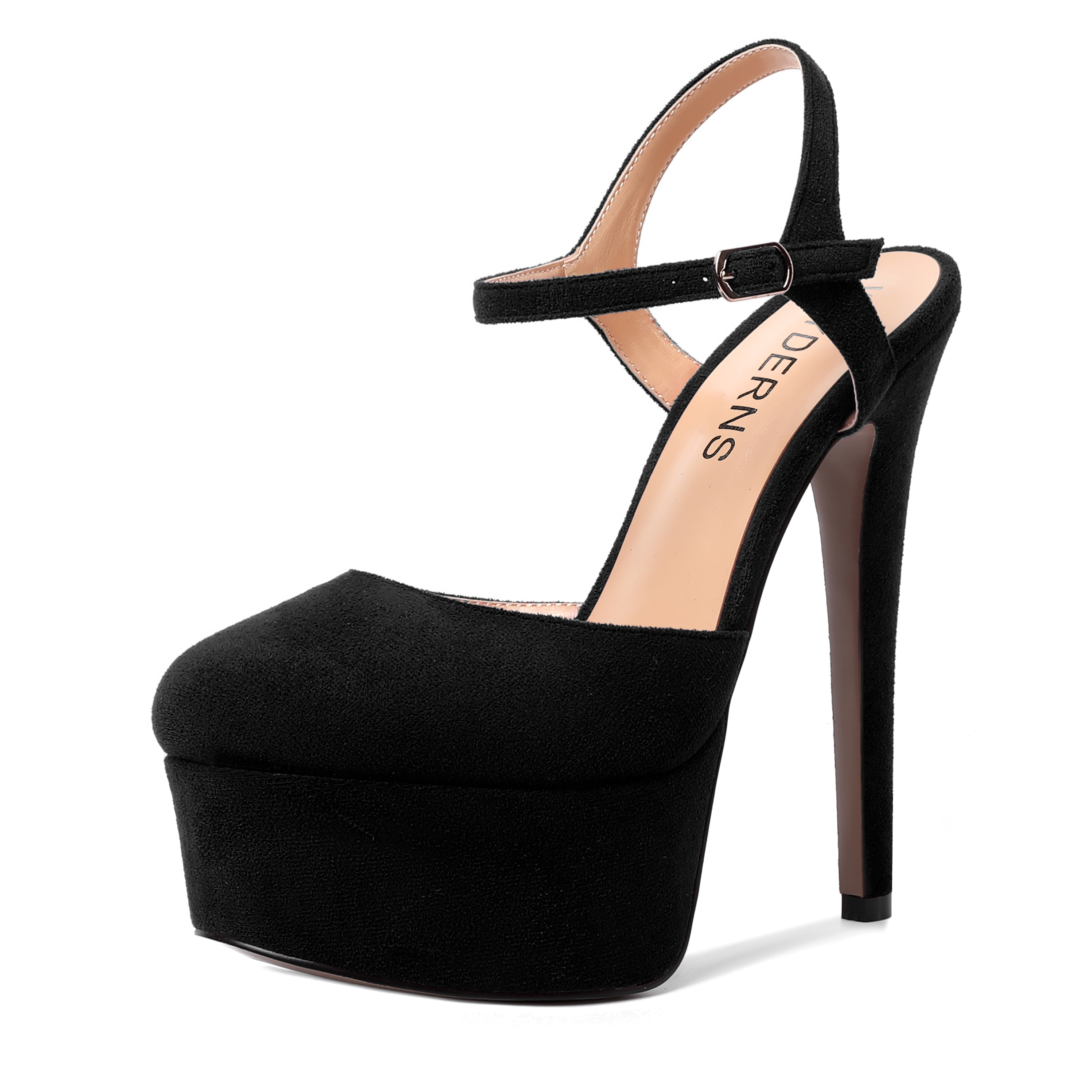 Magaly Suede Round Toe Buckle Ankle Strap Pumps Heels