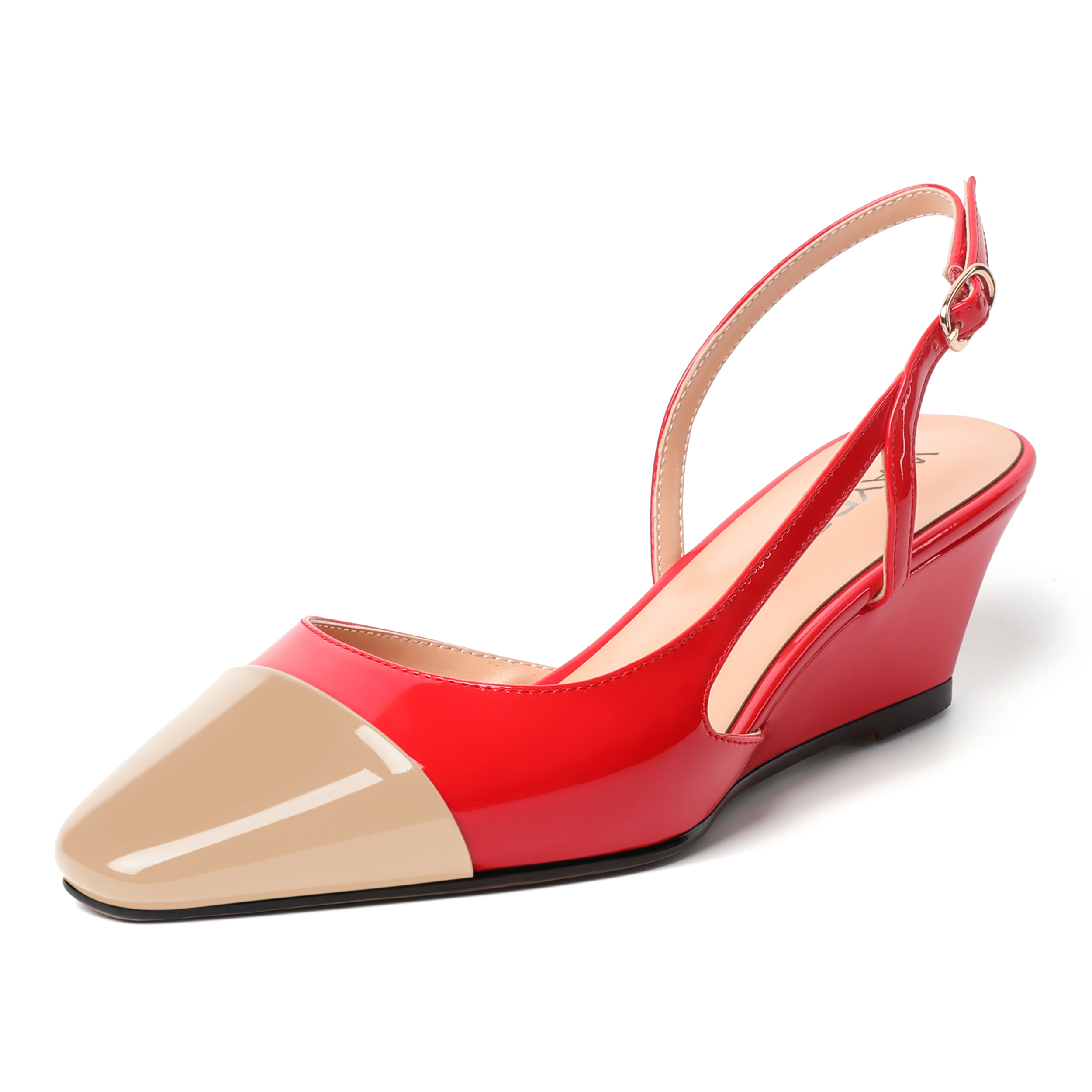 Betsy Slingback Patent Square Toe Buckle Pumps Heels