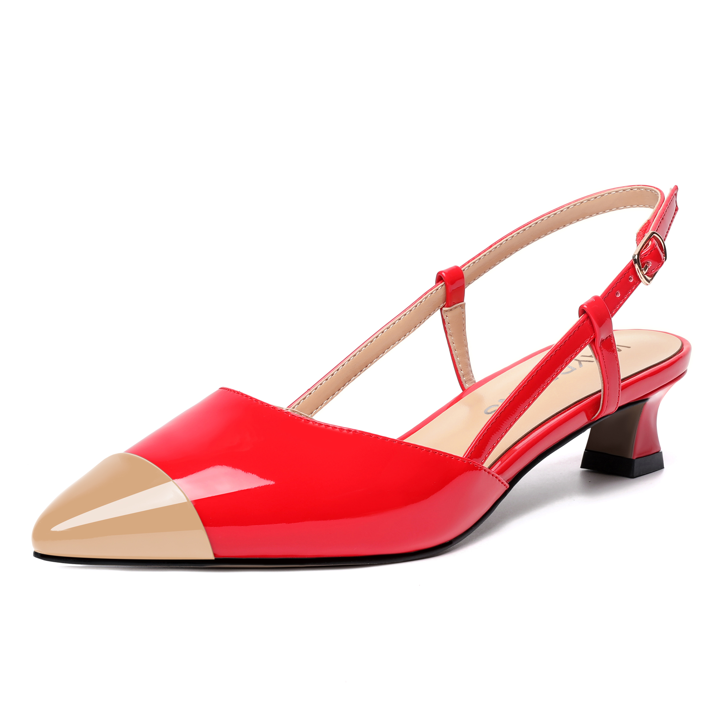 Lillee Buckle Slingback Spool Patent Pointed Toe Pumps Heels
