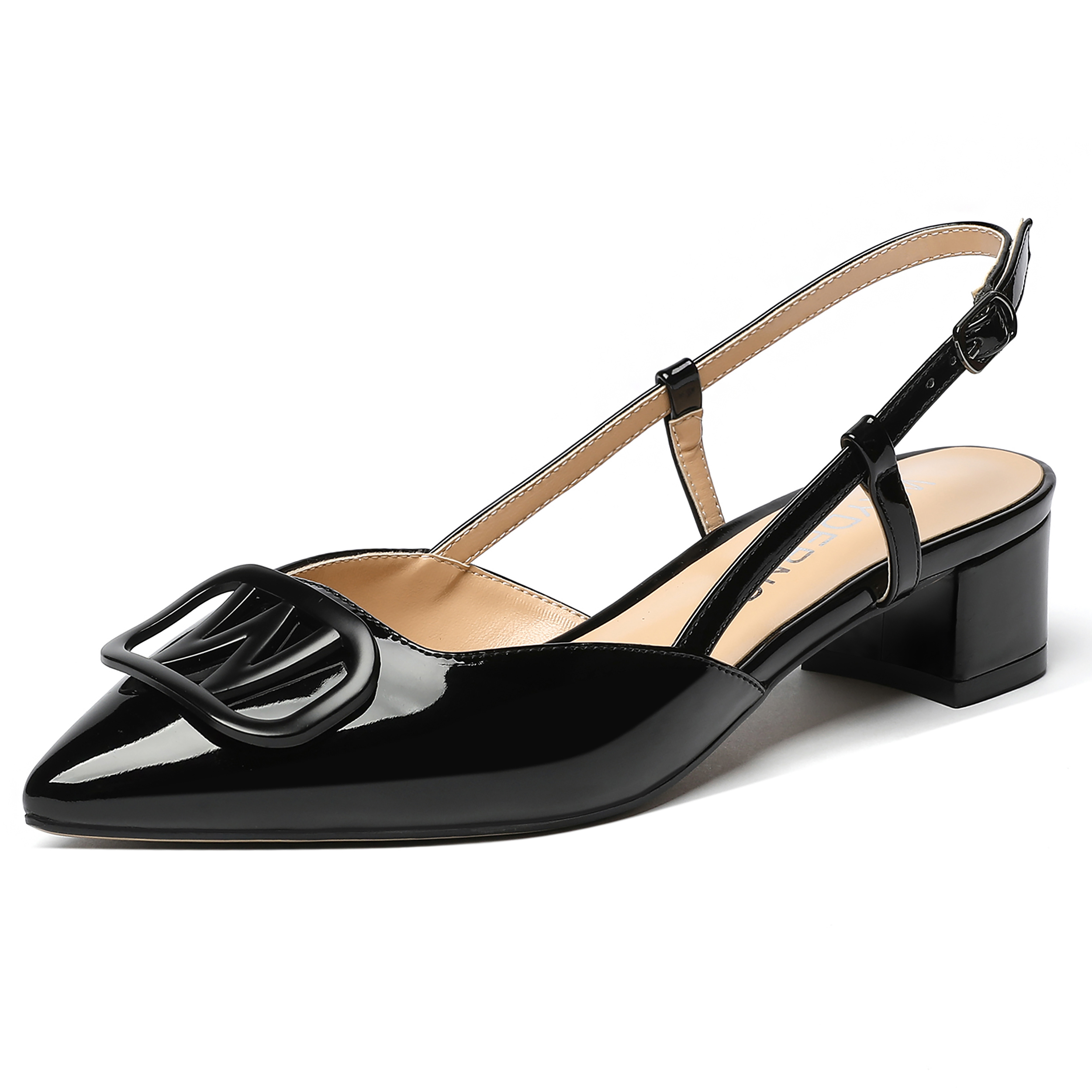 Oaklee Slingback Low Chunky Heels With Metallic Accessary