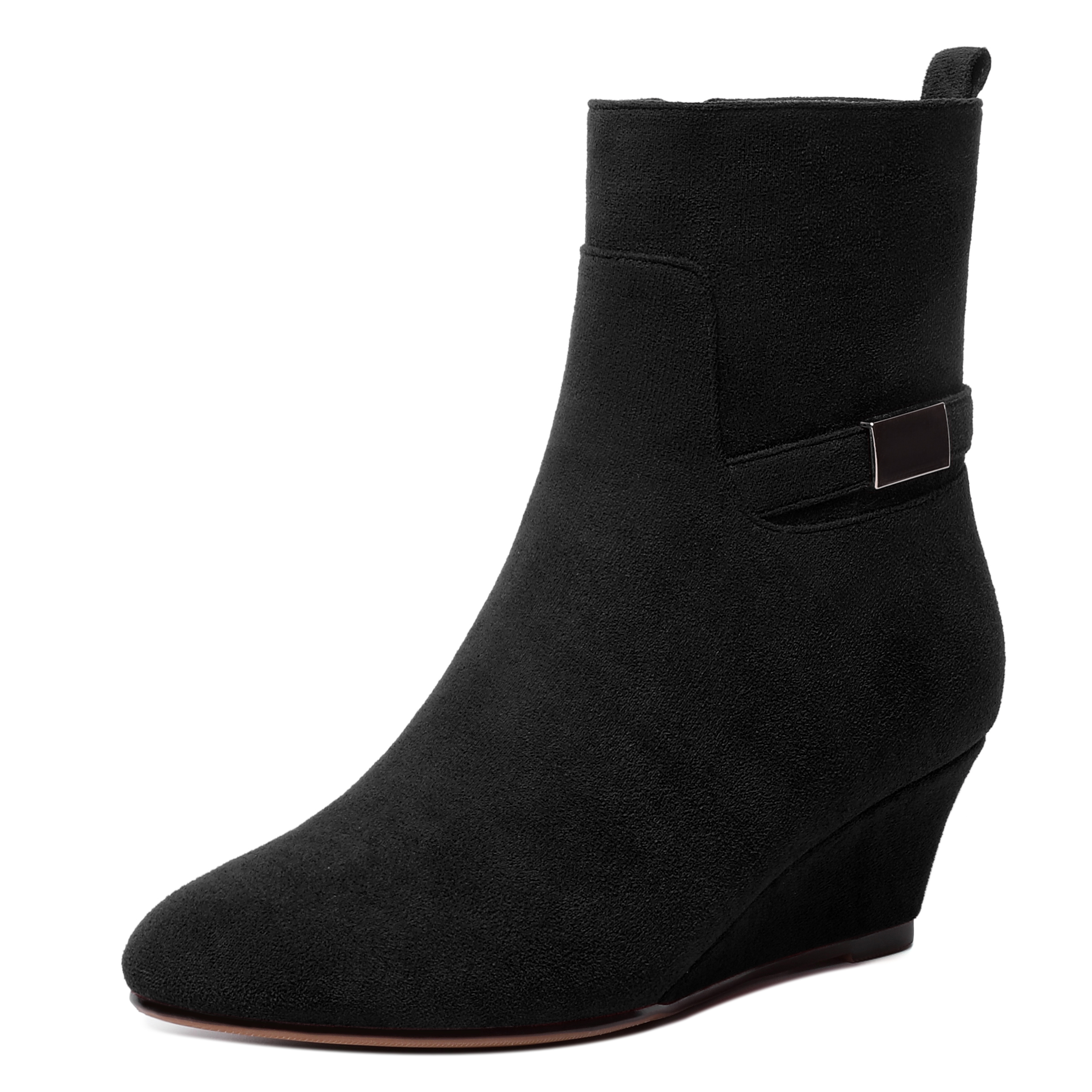 Women's Casual Cold Weather Winter Suede Round Toe Outdoor Wedge Low Heel Ankle High Boots 2 Inch