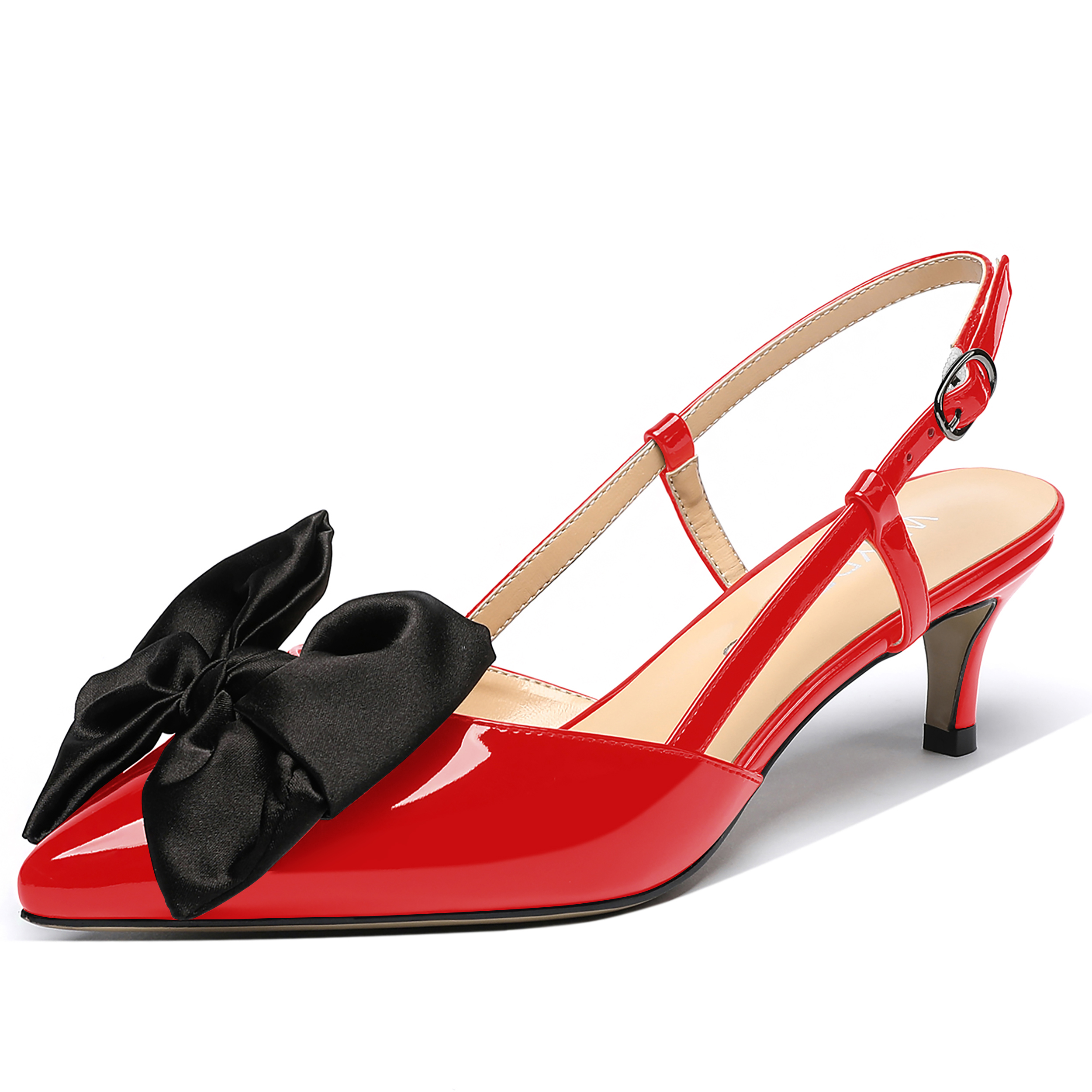 Kendyll Buckle Slingback Heels with Bow Decoration