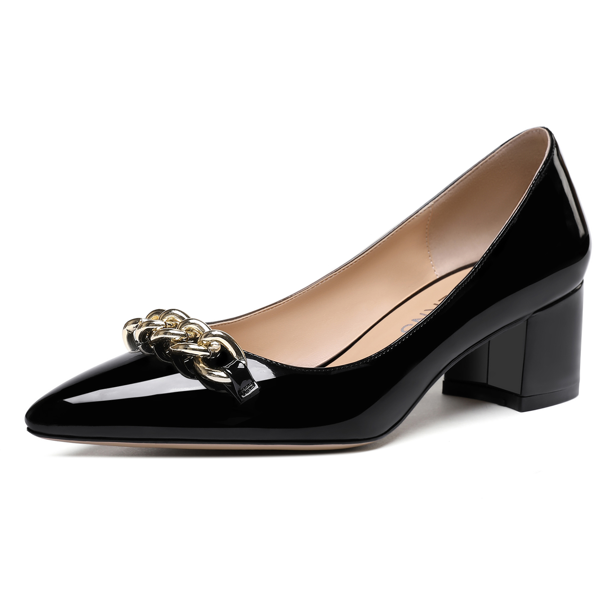 Delylah Pointed Toe Slip On Patent Pumps Heels