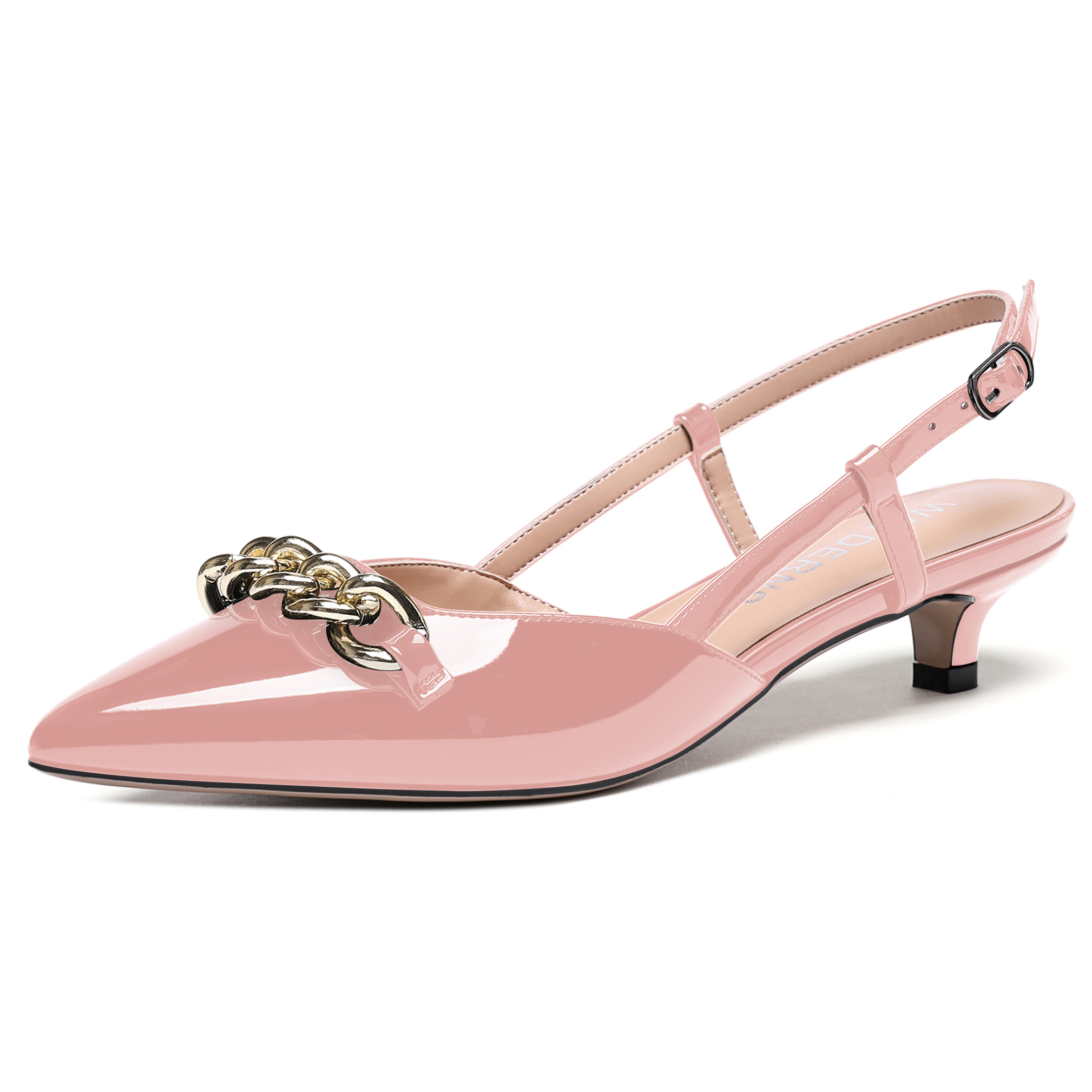Avaleigh Slingback Kitten Low Heels With Metallic Chain