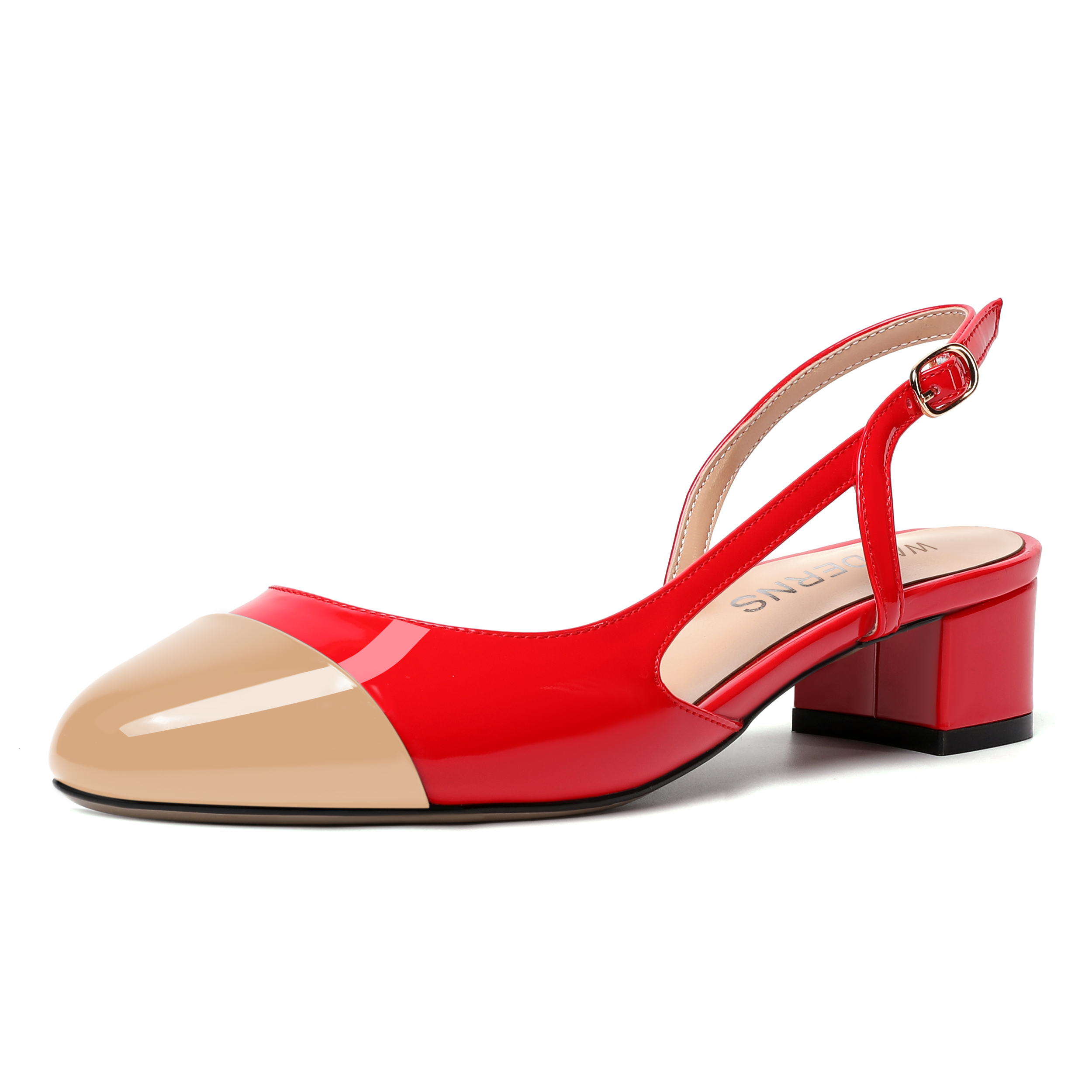 Loyalty Slingback Round Toe Patent Buckle Pumps Heels