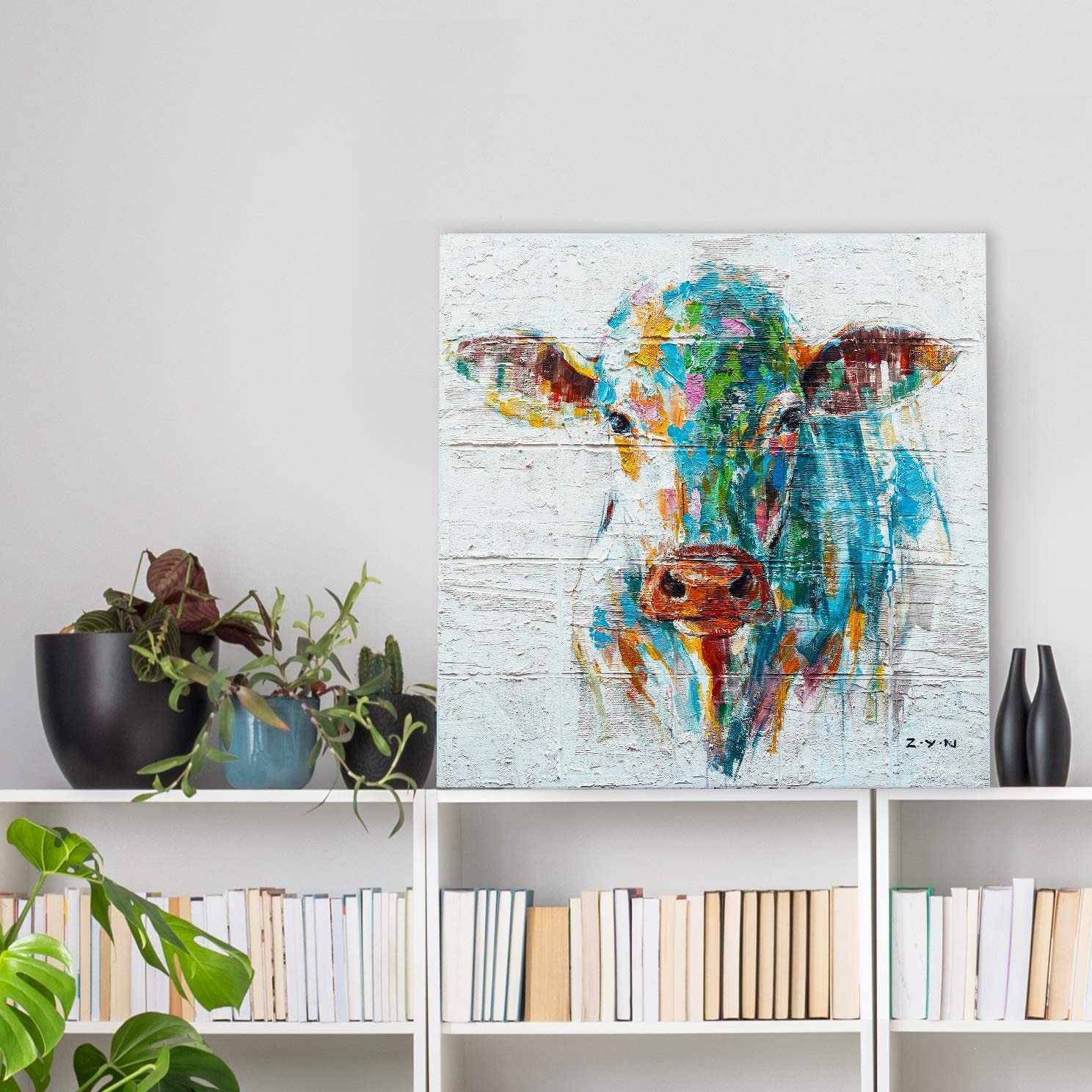 " Fearless Bull" Hand-Painted Textured Wall Art Wrapped Canvas Ready to Hang