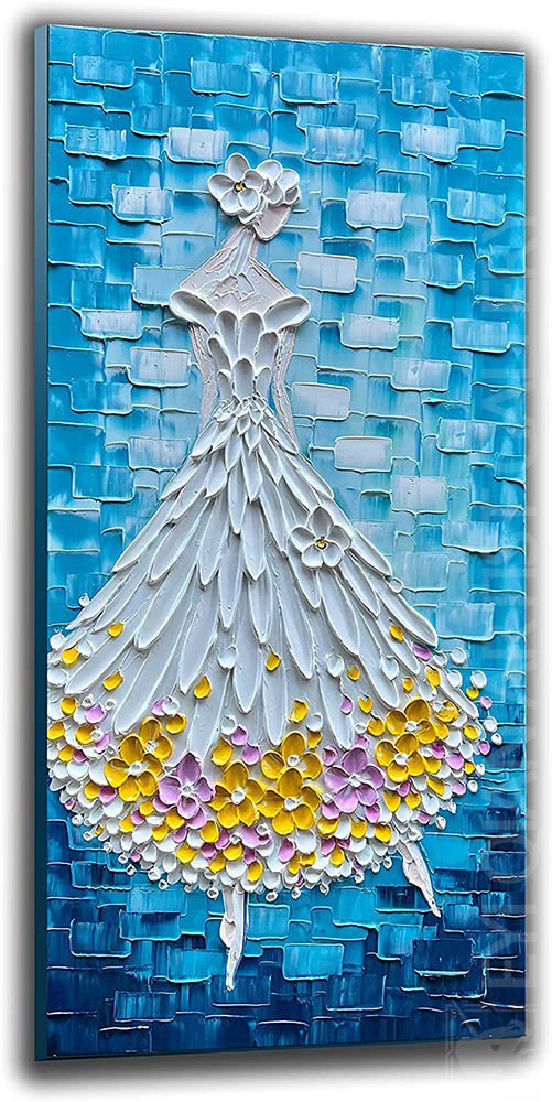 Ballet Dance Textured Art Hand-Painted Blue Large Modern Wall Art Stretched Ready to Hang