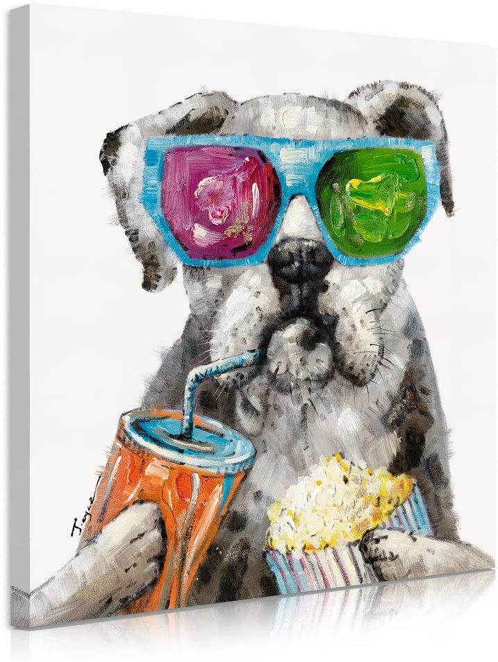 Puppy Sport Drink Happy Cute Dog Wall Art Colorful Funny Animal Wrapped Large Artwork Ready to Hang