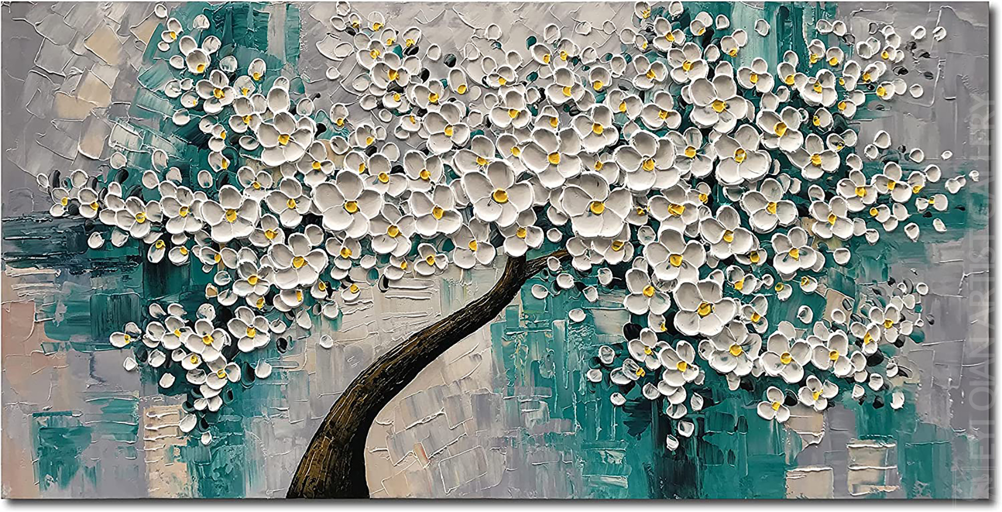 Hand-Painted 3D Flower Tree Art Textured Painting Stretched Ready to Hang