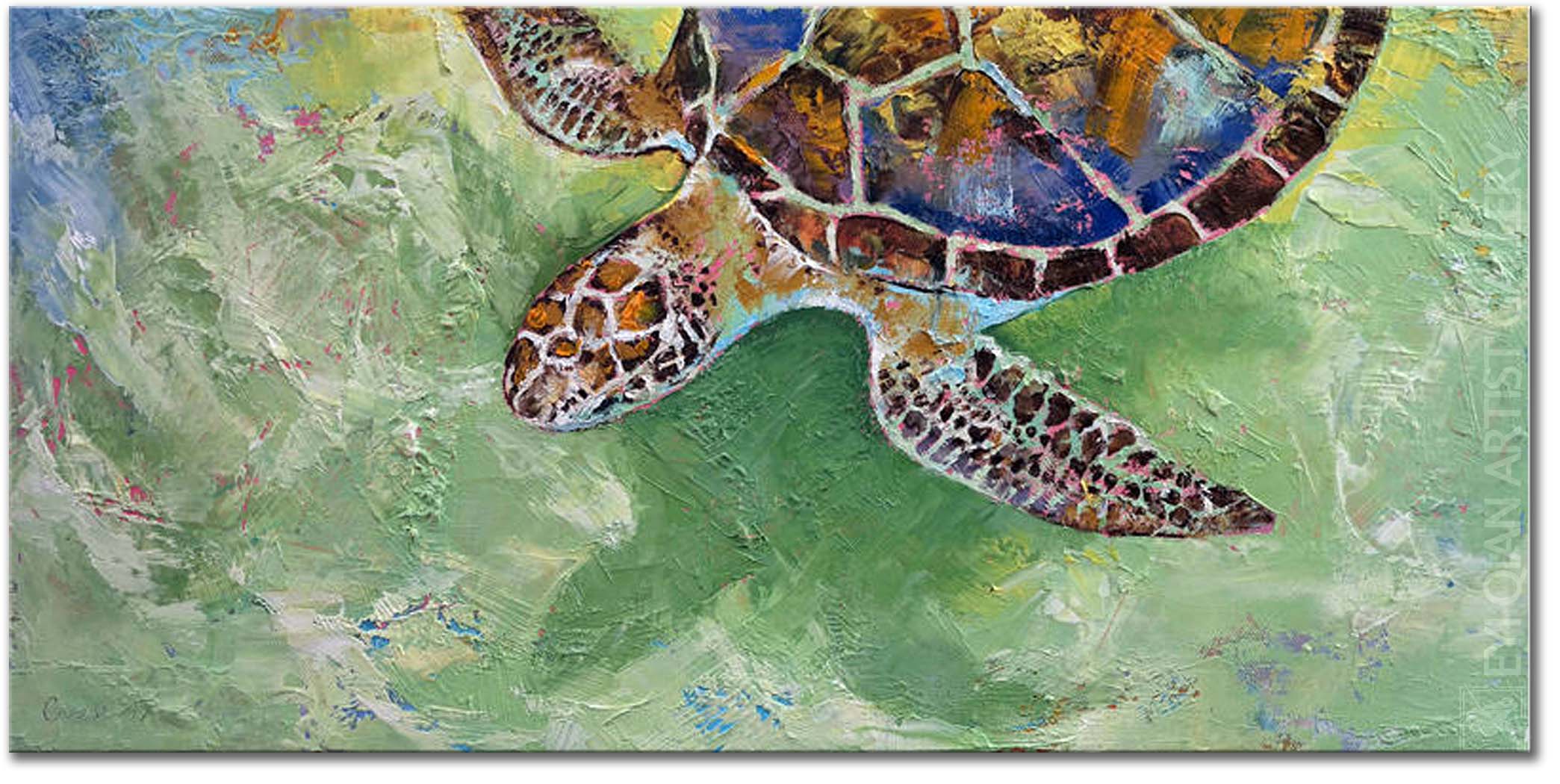 Turtle Hand-Painted Sea-life Coastal Textured Large Wall Art Wrapped Canvas Stretched Well Ready to Hang