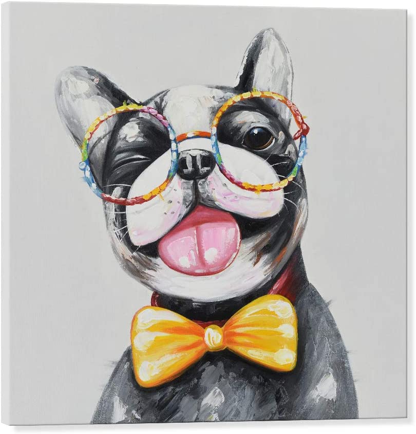 " Animals with Glasses " Hand-Painted Owl Panada Puppy Textured Wall Art