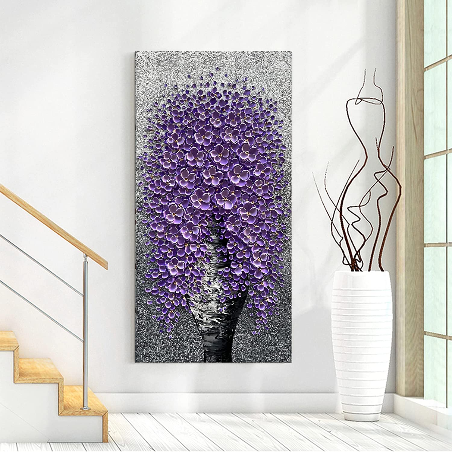 Hand-Painted 3D Flower Tree Art Textured Painting Stretched Ready to Hang