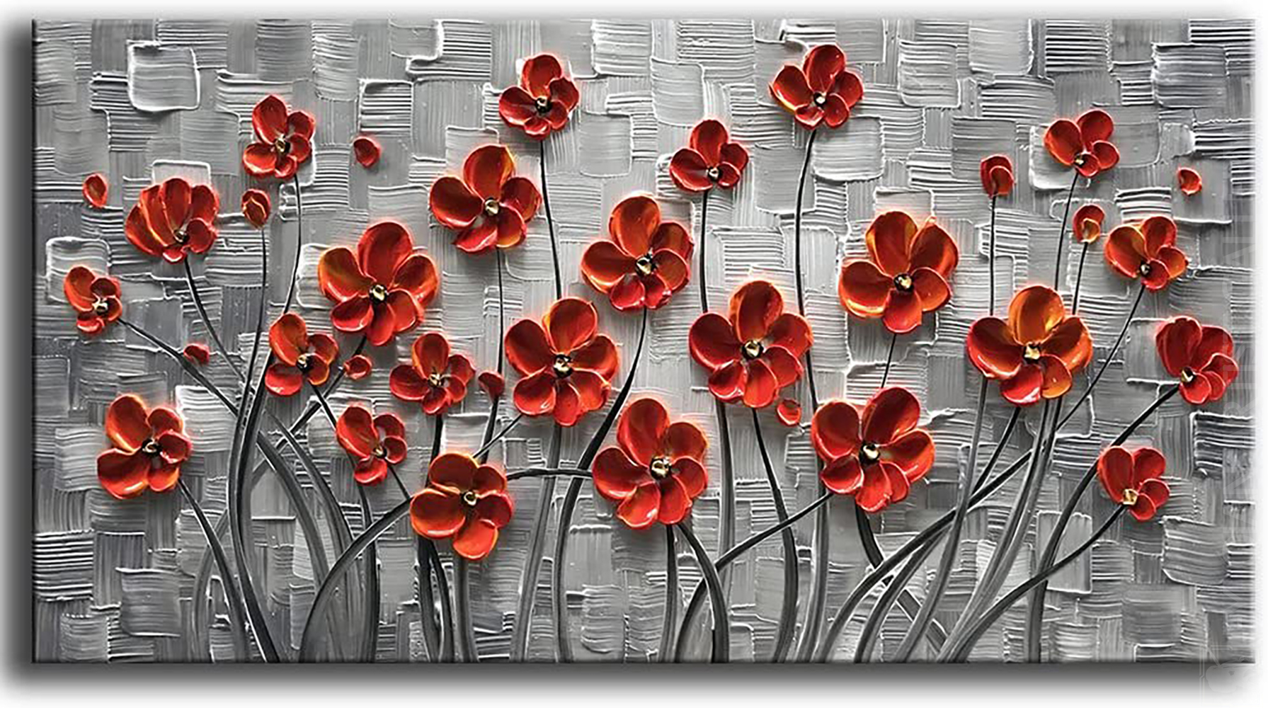 Texture Palette Knife Red Flowers Home Wall Art Colorful 3D Flowers Wall Decoration Painting