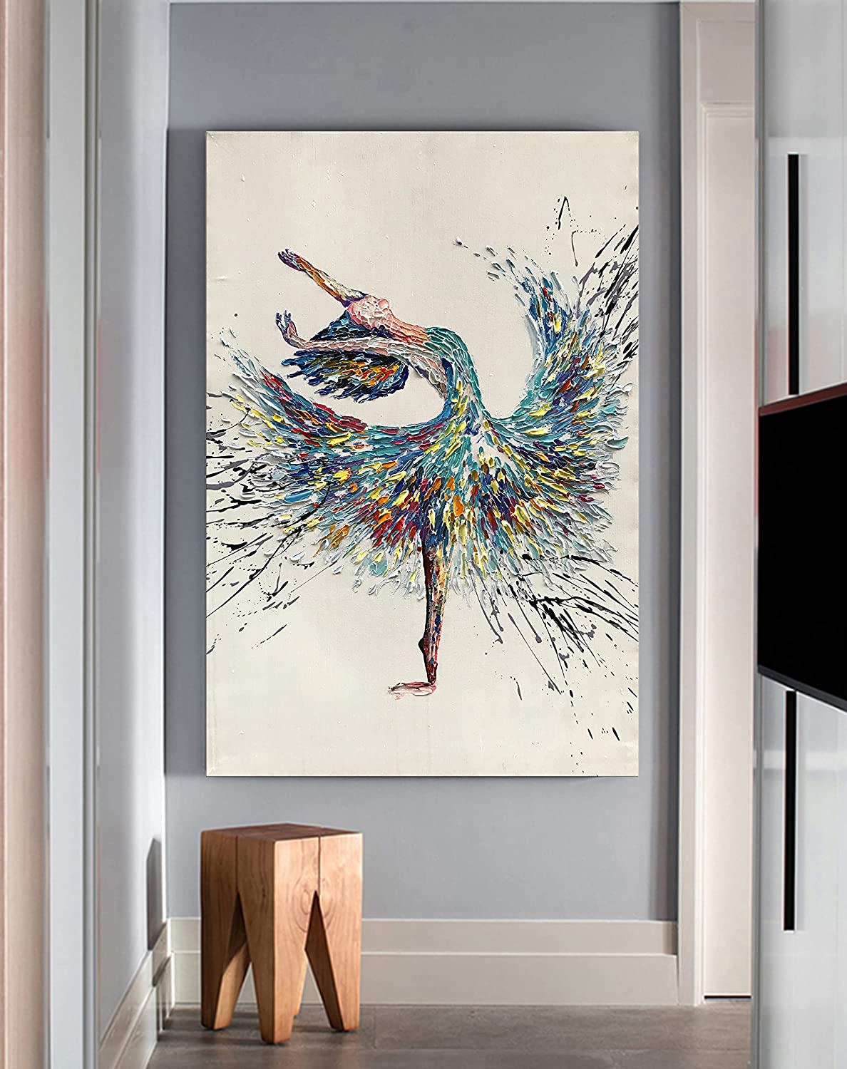 Modern Abstract Ballerina Girl Painting Dance Abstract Texture Palette Knife Hand Painted Painting