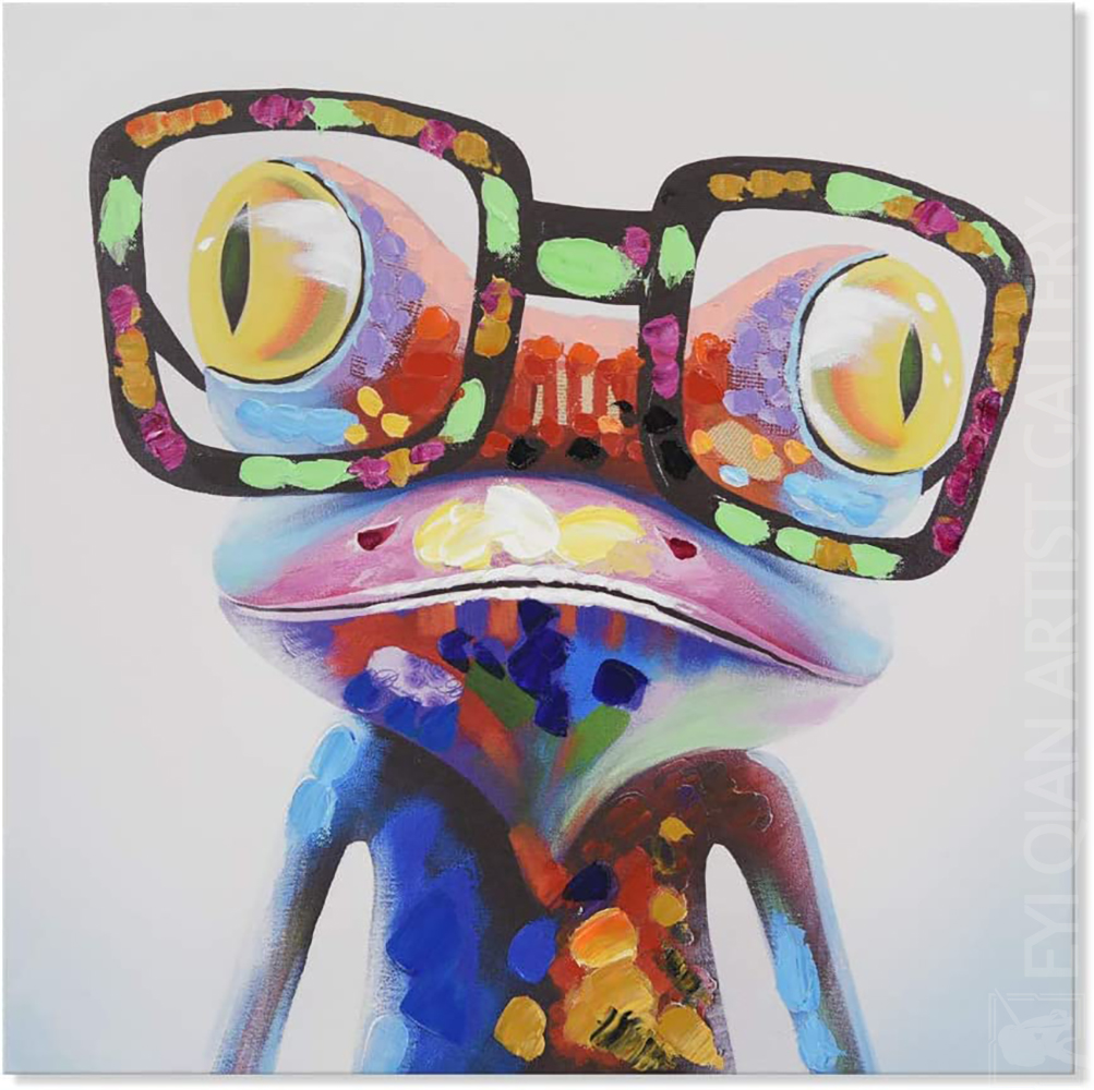 Musical Happy Cute Frog Wall Art Colorful Funny Animal Wrapped Large Artwork Ready to Hang