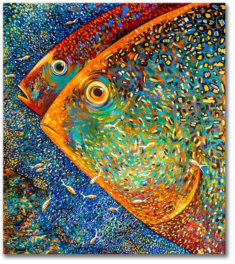 Fish Sea Life Wall Art Hand-Painted Textured Palette