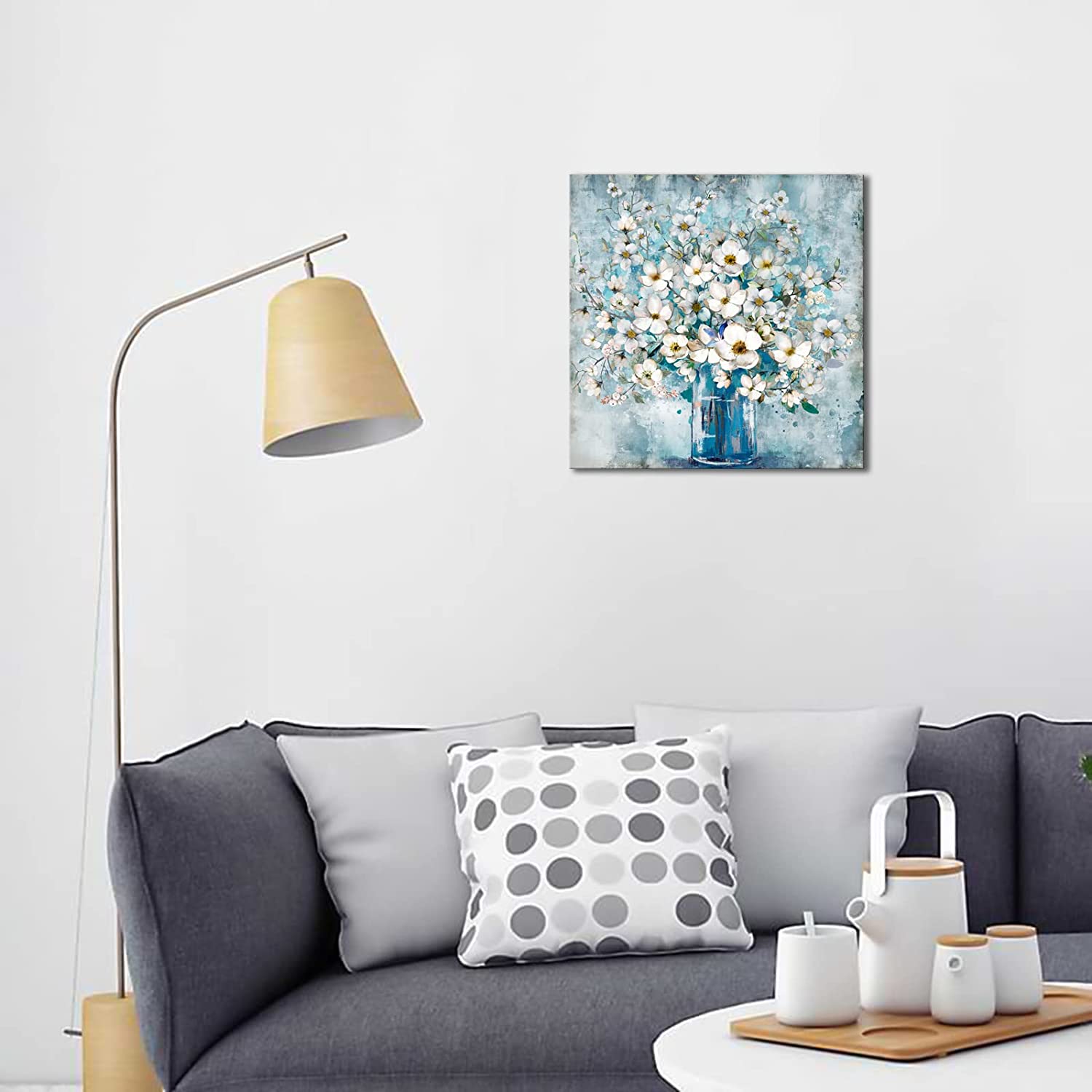 Hand-Painted Flower in Blue Vase Textured Wall Art