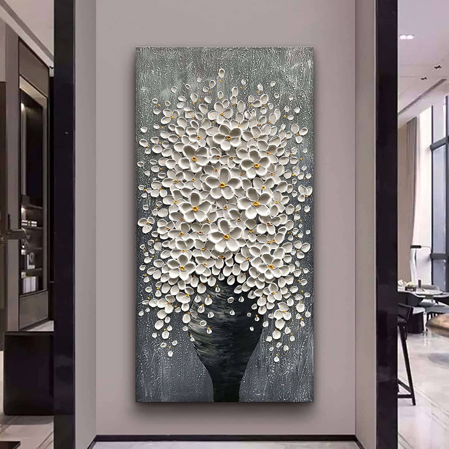 Hand-Painted 3D Flower Tree Art Textured Painting Stretched Ready to Hang