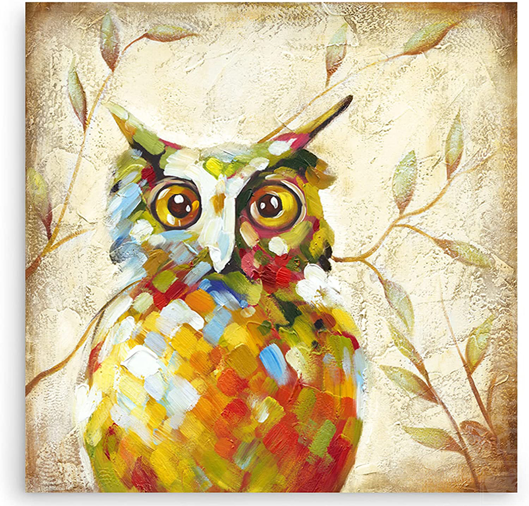 Hand-Painted Owl Textured Wall Art