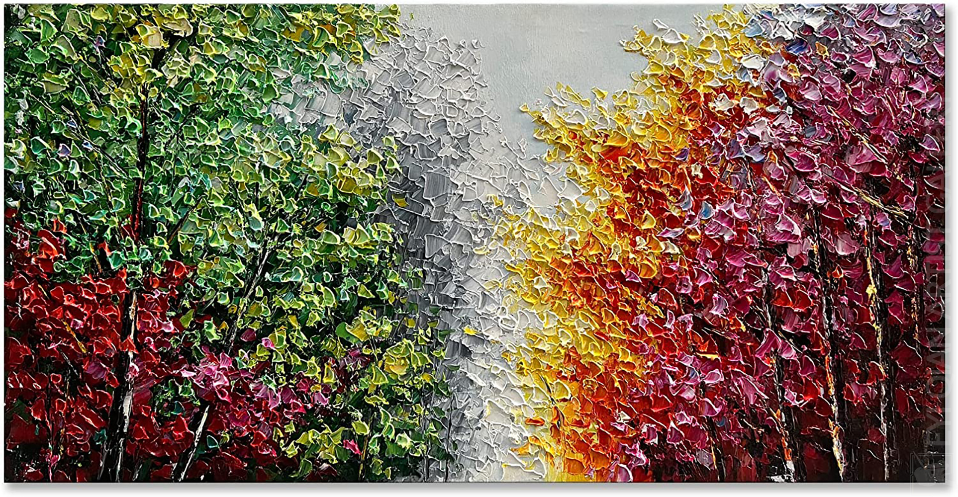 Hand-Painted Abstract Forest Large Modern Wall Art Textured Painting Stretched Ready to Hang