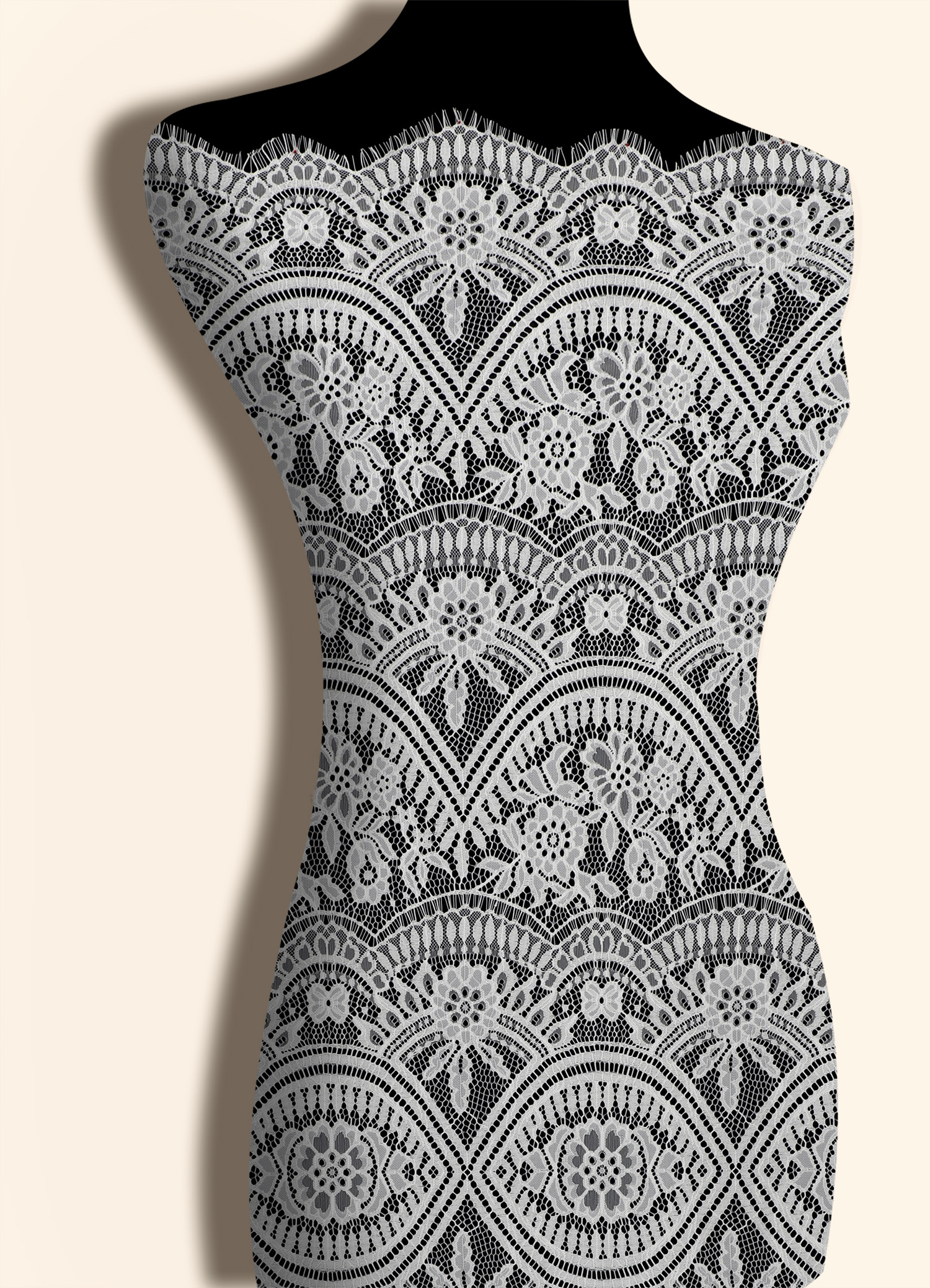 Yanzi off-white French chantilly eyelash lace fabric (59-663）