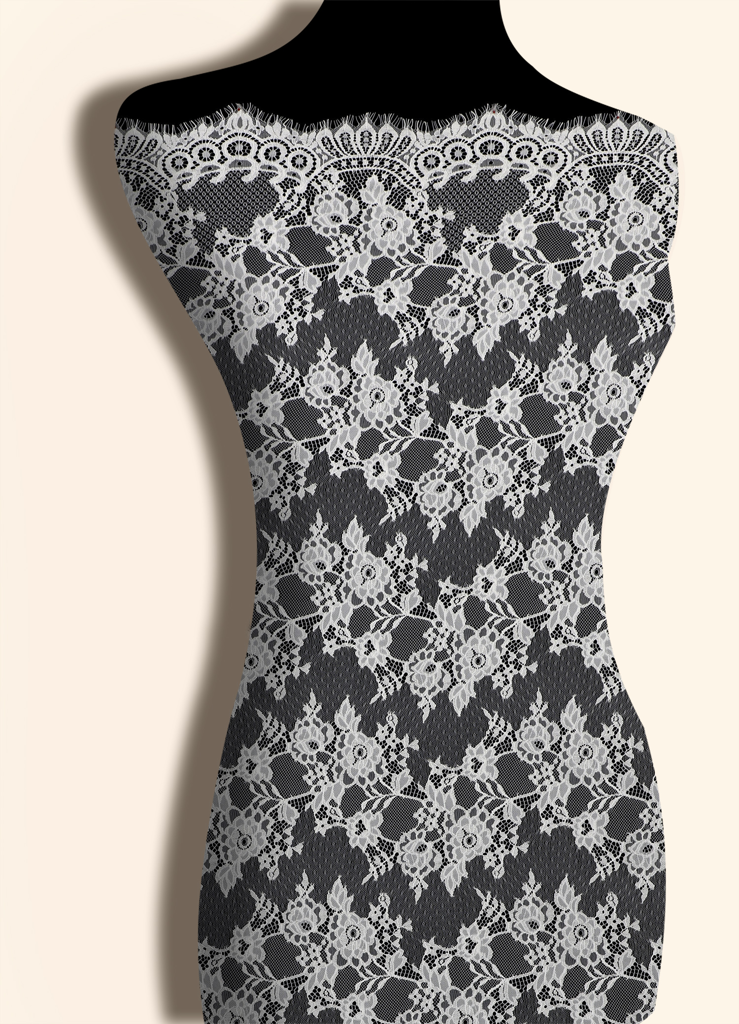 Yanzi off-white French chantilly eyelash lace fabric (59-659）