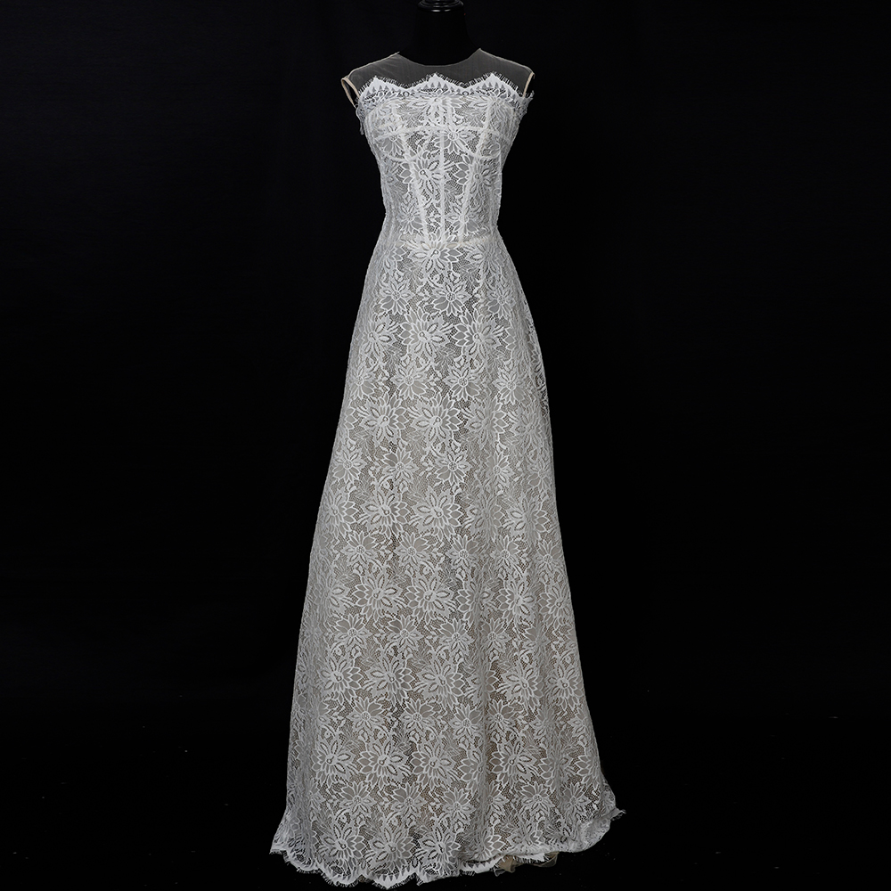 Yanzi off-white French chantilly eyelash lace fabric (59-679）