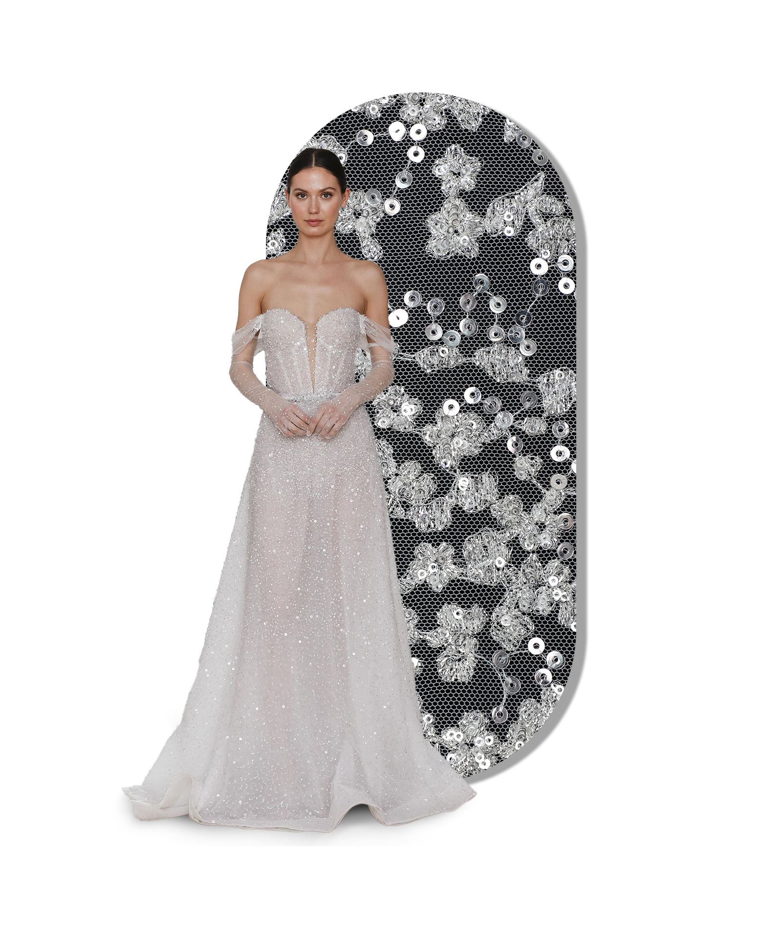 Yanzi luxurious sheer sequin embroidered lace tulle (X128）
