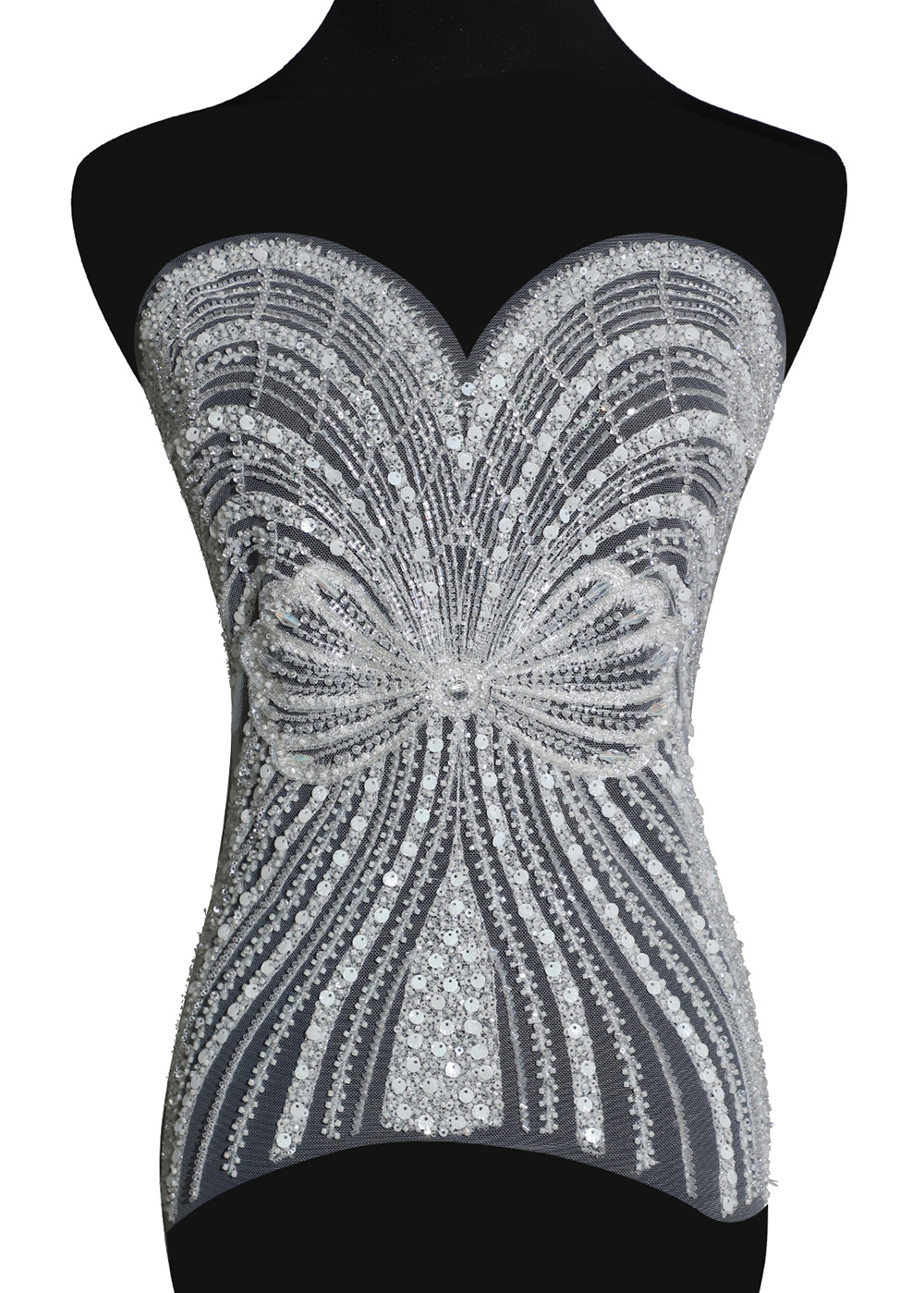 Yanzi White Crystal Beaded Bodice Applique Wedding DIY (YZDH004）