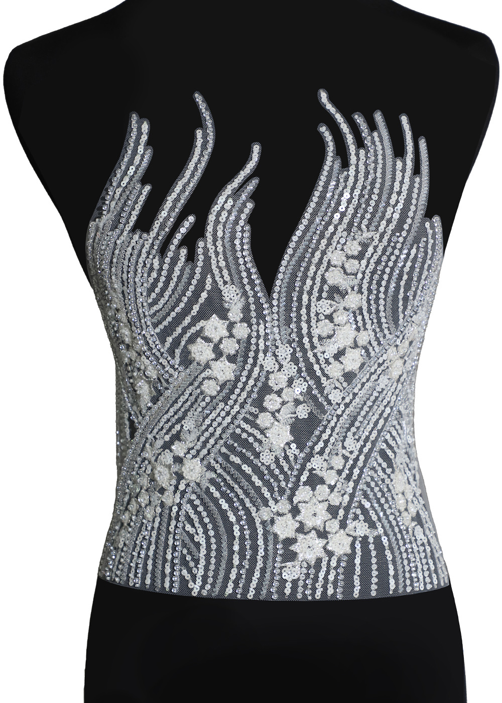 Yanzi White Crystal Beaded Bodice Applique Wedding DIY (YZDH007）