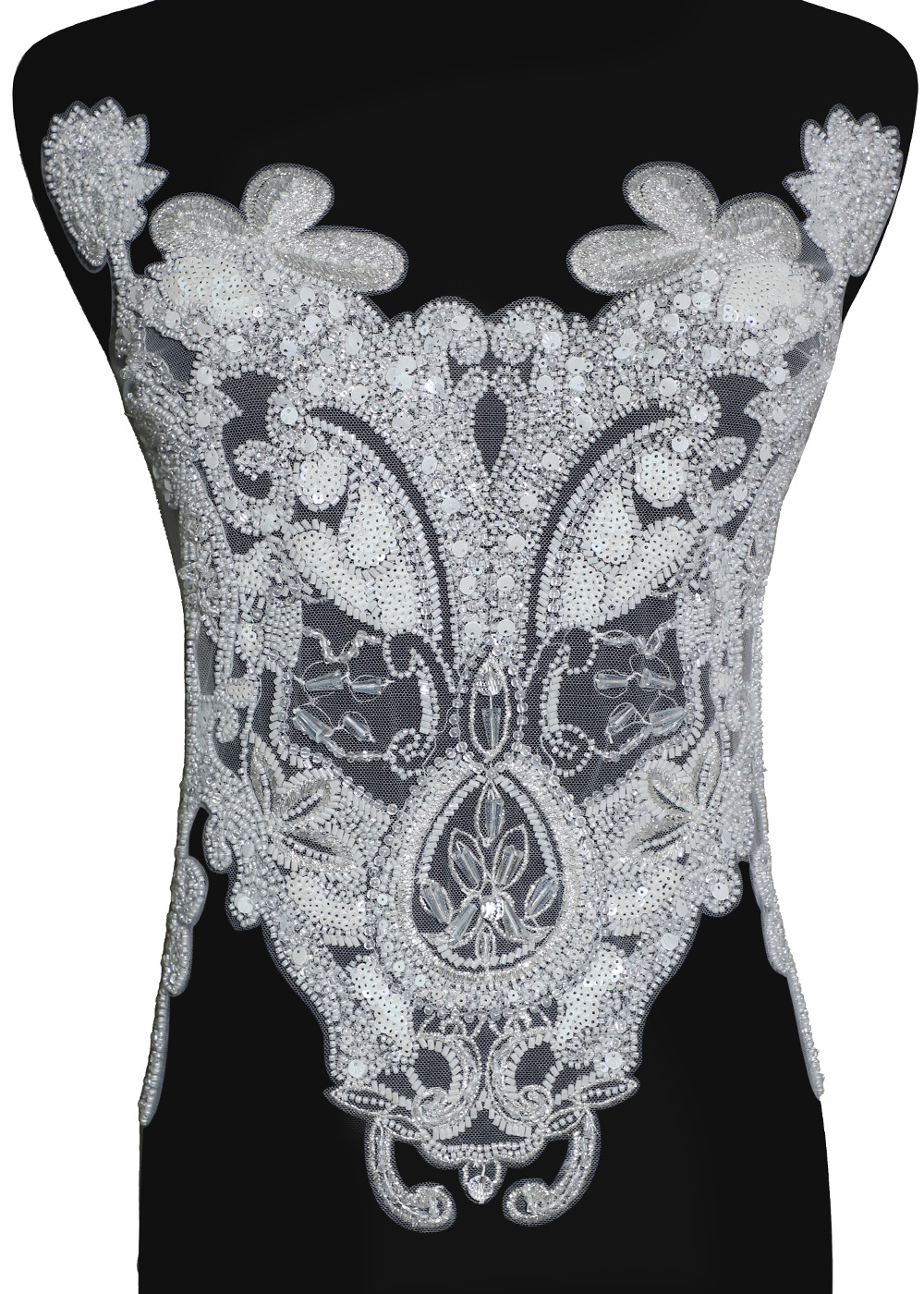 Yanzi White Crystal Beaded Bodice Applique Wedding DIY (YZDH009）