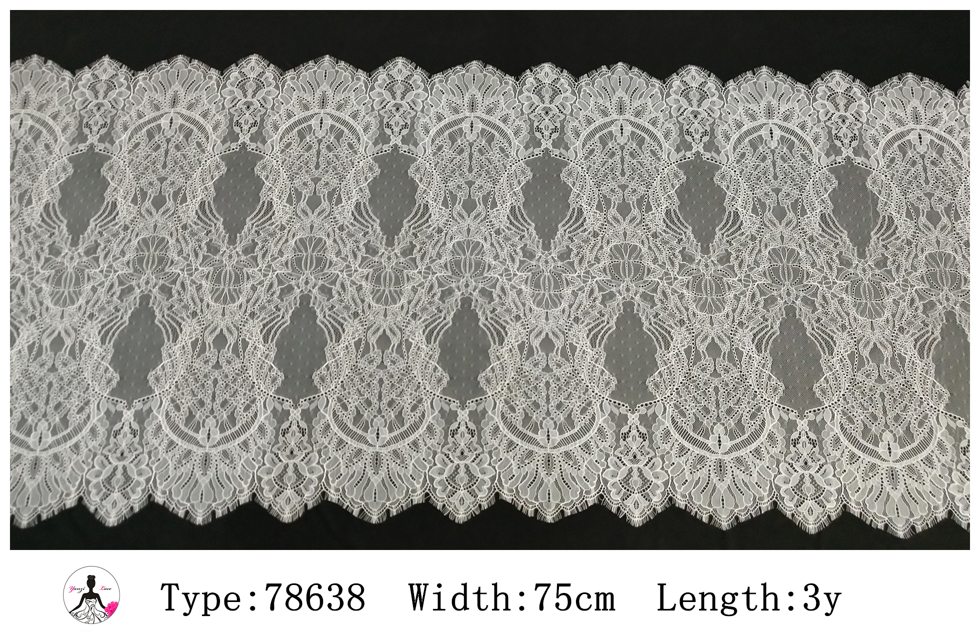 Yanzi White Chantilly Lace Eyelash Trim (75cm）