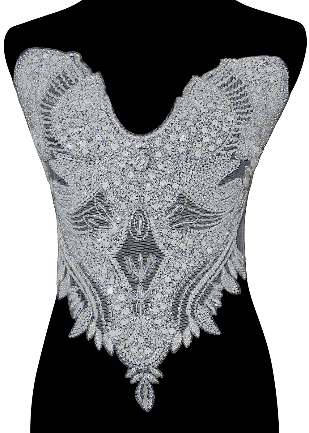 Yanzi White Crystal Beaded Bodice Applique Wedding DIY (YZDH008）