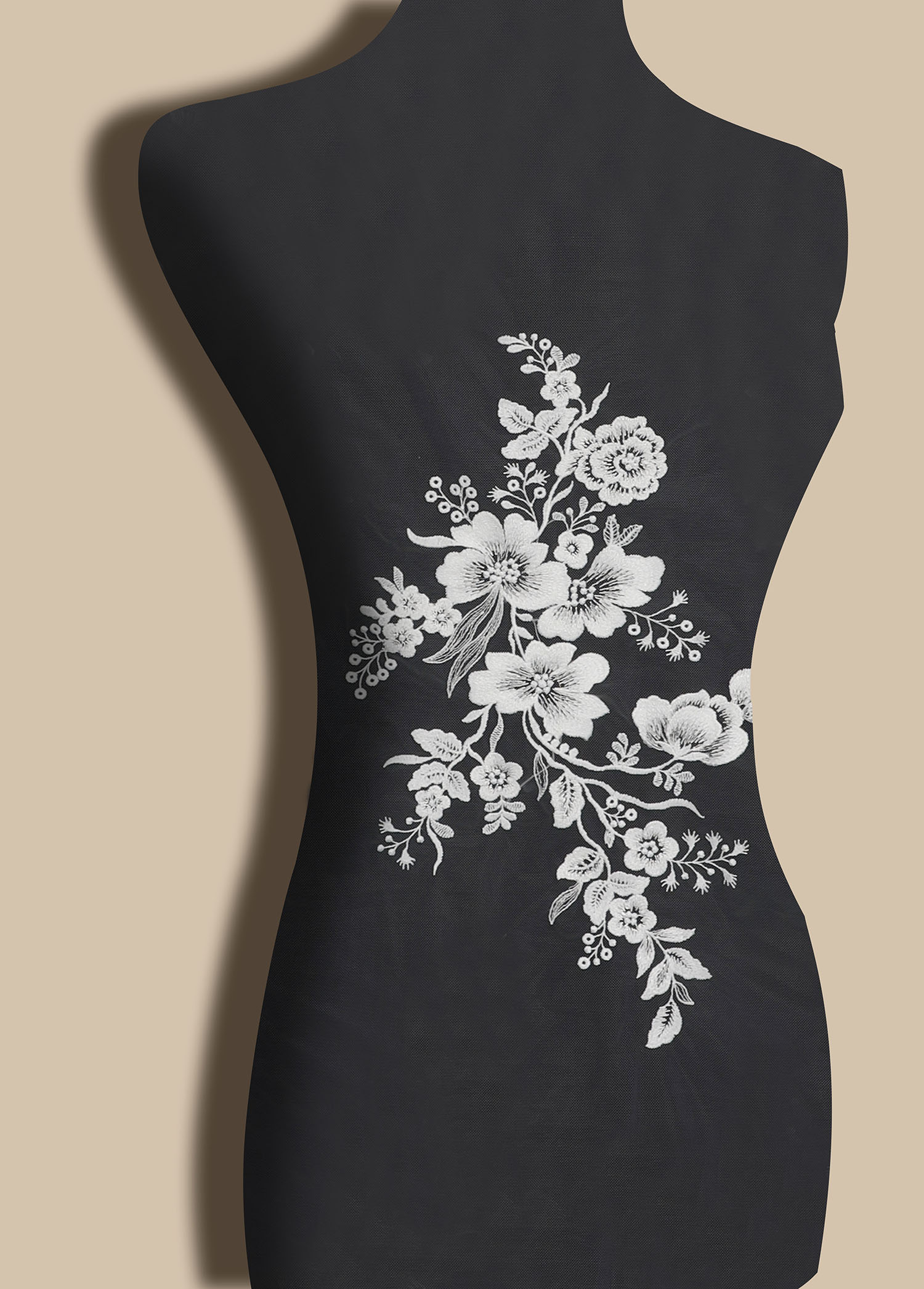 Yanzi silver bead trim tulle mesh lace with pearls (4.5cm）