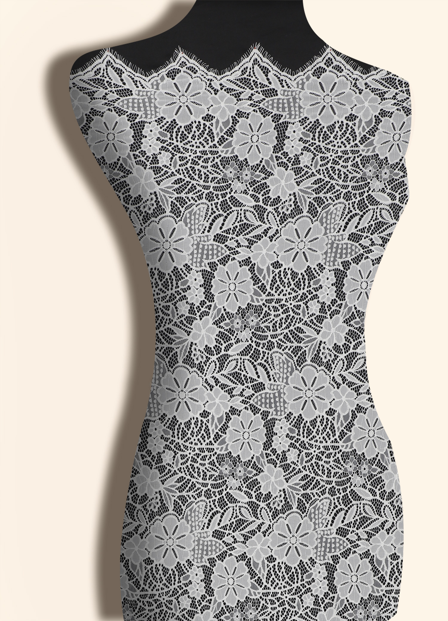 Yanzi off-white French chantilly eyelash lace fabric (59-670）