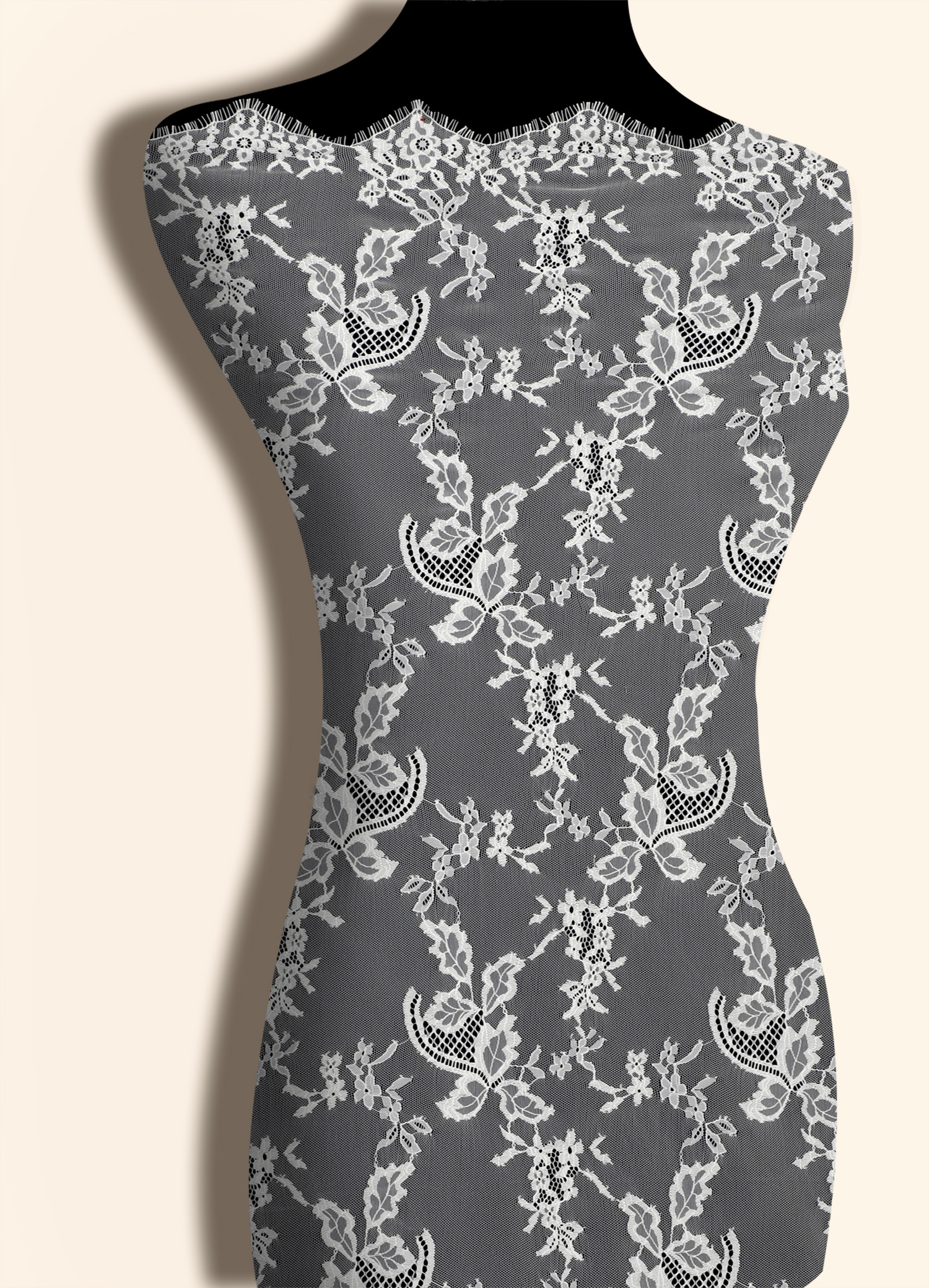 Yanzi off-white French chantilly eyelash lace fabric (59-657）