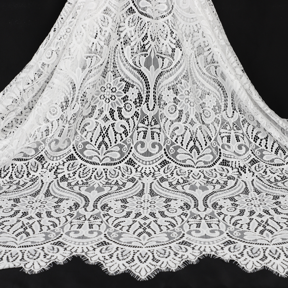 Yanzi off-white French chantilly eyelash lace fabric (59-662）