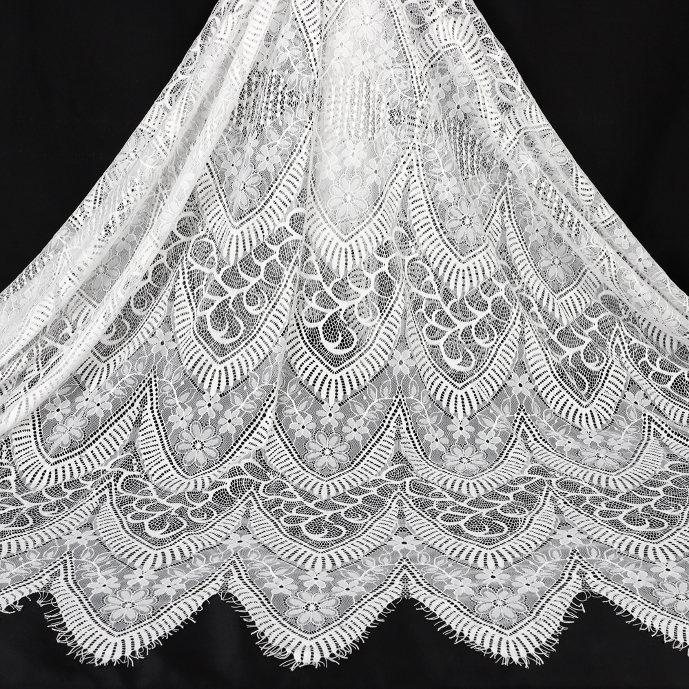 Yanzi wholesale french lace chantilly eyelash fabric white mesh embroidery (59-374B）