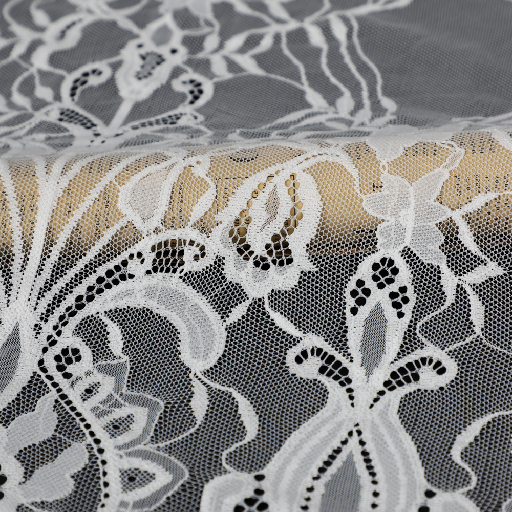 Yanzi off-white French chantilly eyelash lace fabric (59-624）