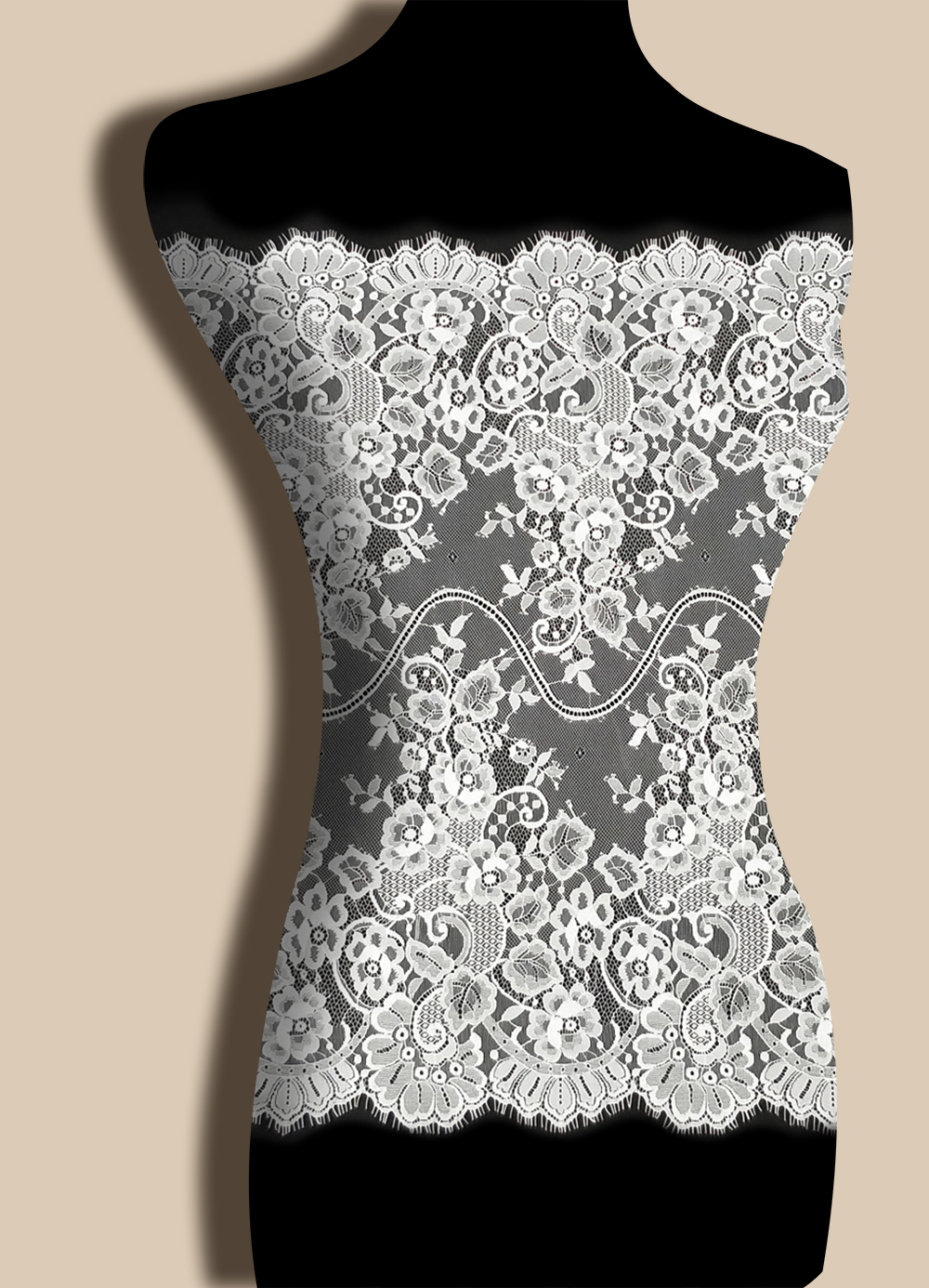 Yanzi White Chantilly Lace Eyelash Trim (65cm）