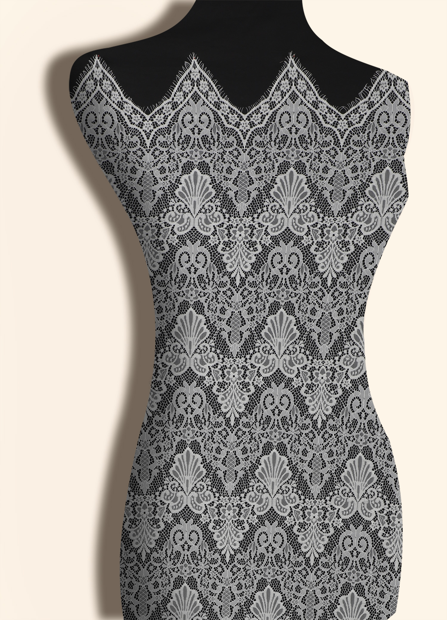 Yanzi off-white French chantilly eyelash lace fabric (59-677）